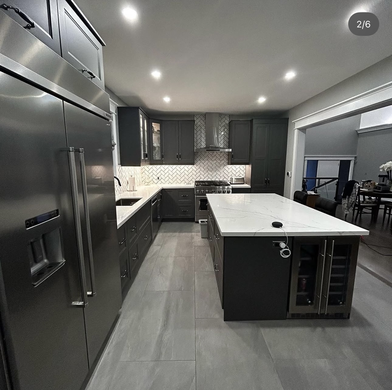 Modern Kitchen Tile Floor & Herringbone Backsplash