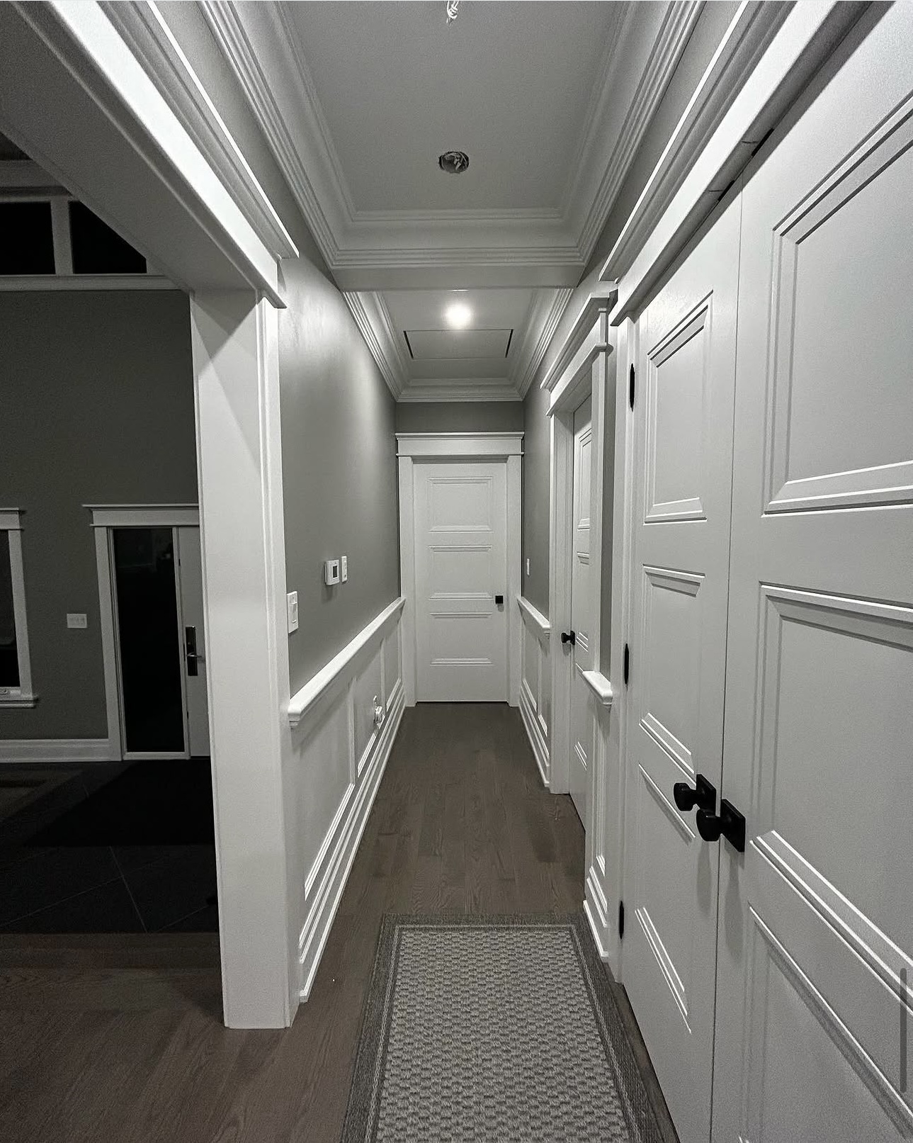 Hallway Crown Moulding and Wainscoting