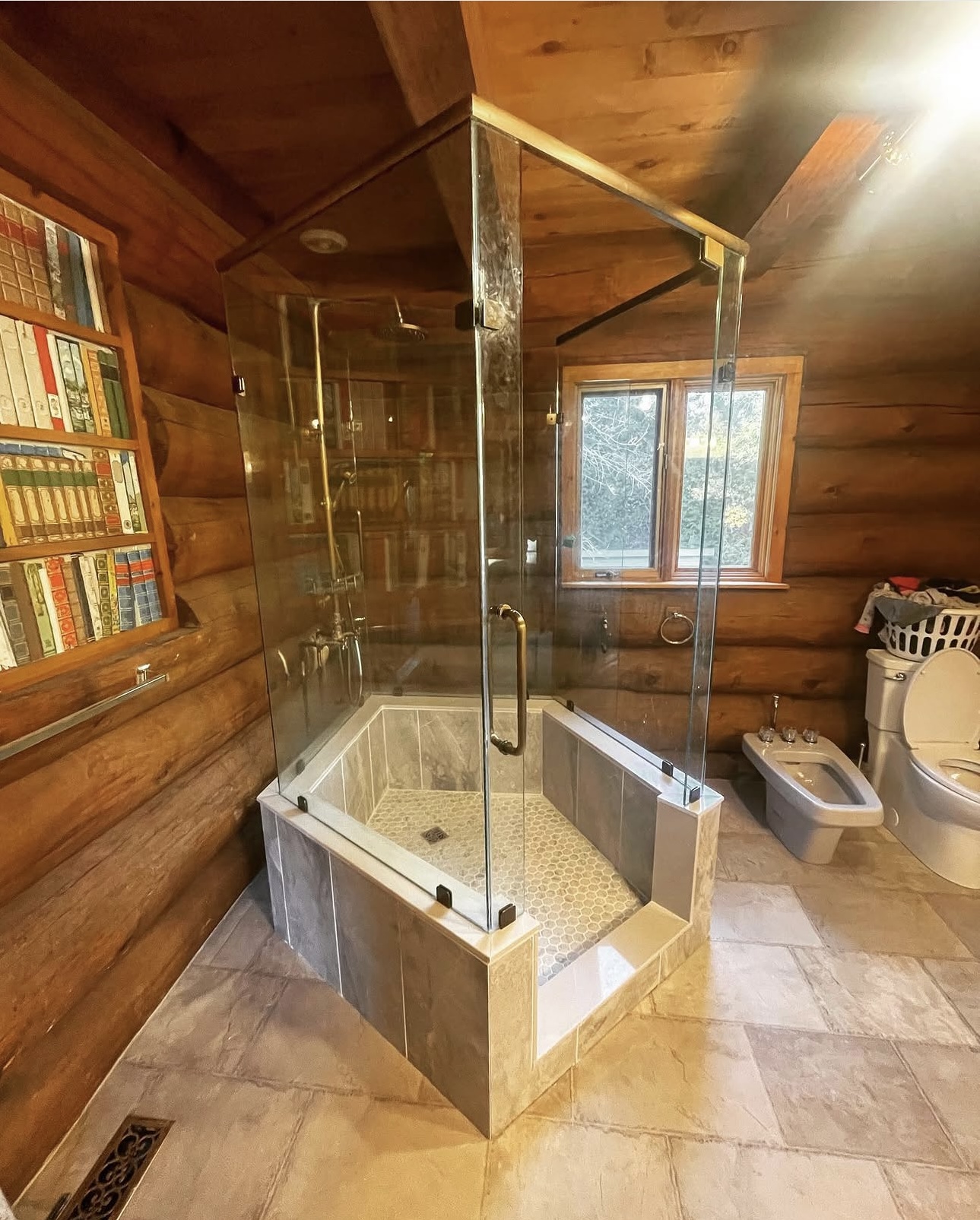 Log Cabin Tile Shower and Floor